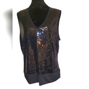 Worthington Black Asymmetrical Sequin Tank Top Womens Size XL